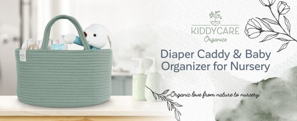 KiddyCare Diaper Caddy Organizer for Baby Nursery Basket with Handle Lid Nursing Caddy with Changing Table Organizer Cart Newborn Caddy Basil Large
