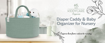 KiddyCare Diaper Caddy Organizer for Baby Nursery Basket with Handle Lid Nursing Caddy with Changing Table Organizer Cart Newborn Caddy Basil Large