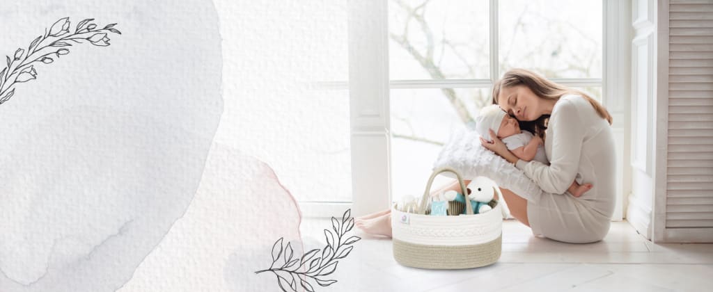 KiddyCare Diaper Caddy Organizer for Baby Nursery Basket with Handle Lid Nursing Caddy with Changing Table Organizer Cart Newborn Caddy Basil Large