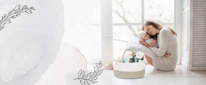 KiddyCare Diaper Caddy Organizer for Baby Nursery Basket with Handle Lid Nursing Caddy with Changing Table Organizer Cart Newborn Caddy Basil Large