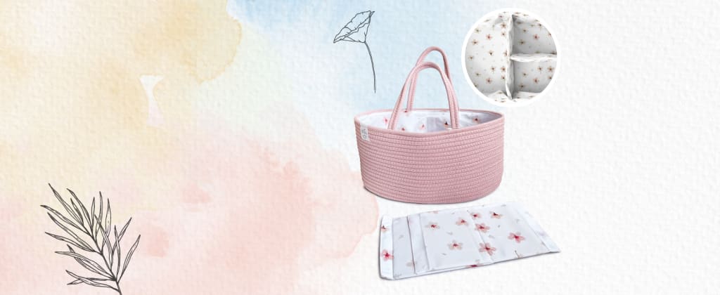 KiddyCare Diaper Caddy Organizer for Baby Nursery Basket with Handle Lid Nursing Caddy with Changing Table Organizer Cart Newborn Caddy Basil Large
