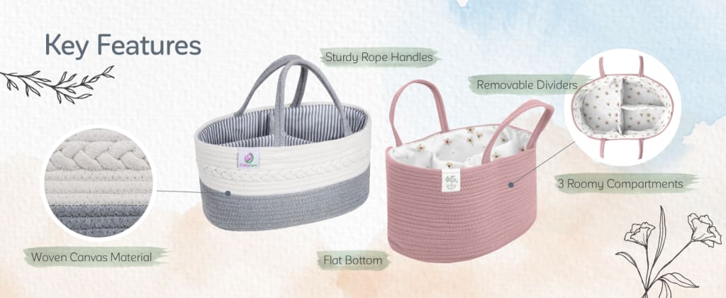 KiddyCare Diaper Caddy Organizer for Baby Nursery Basket with Handle Lid Nursing Caddy with Changing Table Organizer Cart Newborn Caddy Basil Large